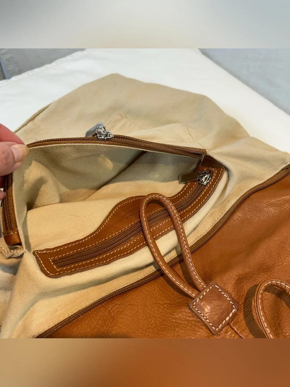 Structured Italian Leather Hobo Bag in Cognac with Wrapped Leather Accents